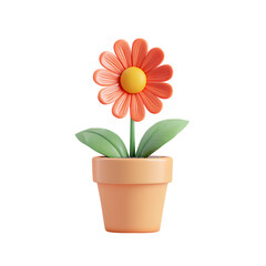 Obraz premium Cute 3d rendered orange daisy flower in a terracotta pot isolated on transparent background