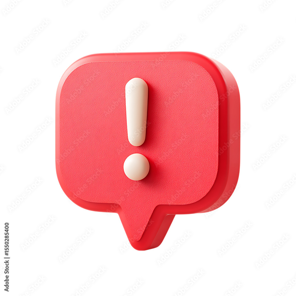 Poster red speech bubble with exclamation mark icon isolated on transparent background