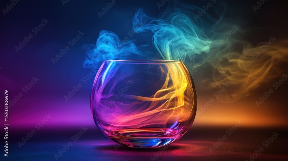 Poster colorful smoke swirls in a glass creating a vibrant visual display in an artistic setting