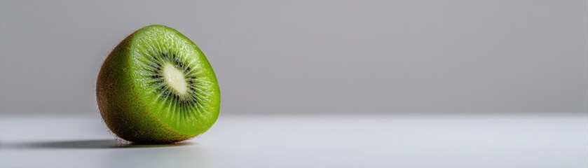 A close-up of a kiwi fruit showcasing its vibrant green interior, This image is ideal for health blogs, recipe books, or promotional materials focused on nutrition and fresh produce,