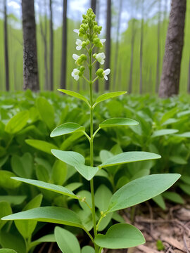 Scrophularia lanceolata lance-leaf figwort wild plant in spring springtime with flower buds in Wintergreen ski resort forest woods, Virginia