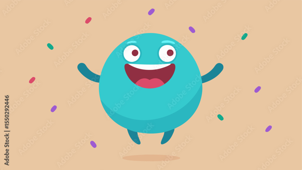Poster bouncing character a cartoonish character with a round body is joyfully bouncing in the air. their h