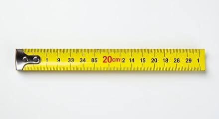 Yellow measuring tape on white background
