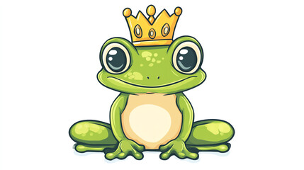 Fototapeta premium Cartoon frog kawaii style with crown, white background, isolated character