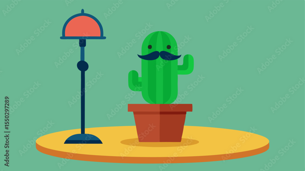 Poster dapper cactus illustrate a stout cactus with vibrant green tones and an elegant handlebar mustache e