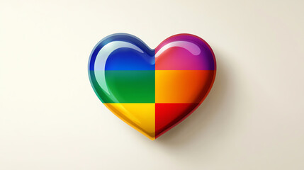 Pride flag wrapped around heart icon, minimal vector design on white