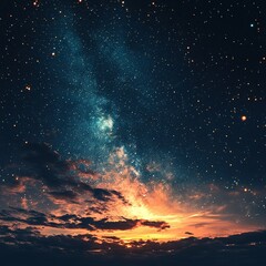 Naklejka premium Captivating night sky photography cosmic landscape awe-inspiring milky way celestial view serene atmosphere