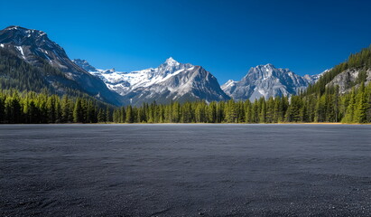 sunny road in the  forest to the cloudy mountains wallpaper background