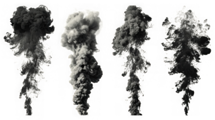 Four dark ink clouds isolated on transparent background, perfect for design projects