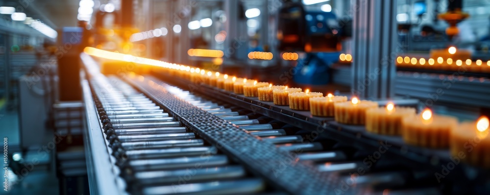 Poster close-up of granola bars on an automated production line in a modern factory