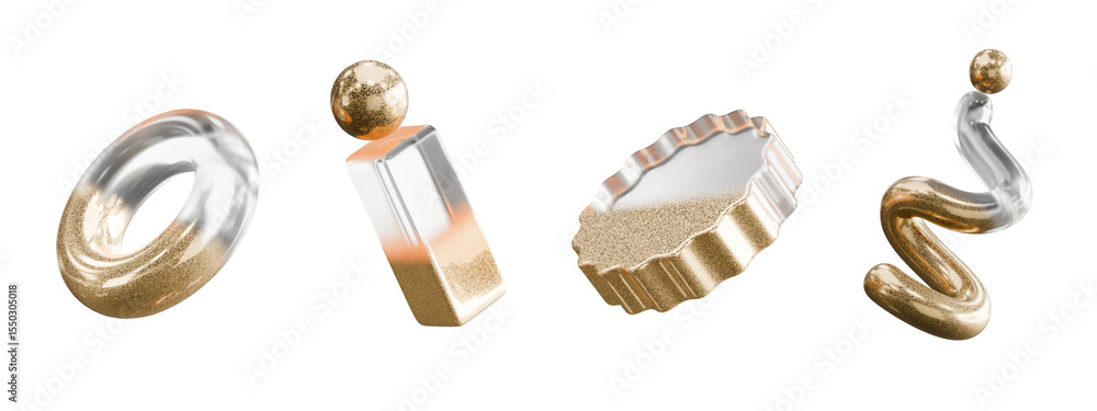 Poster Gold Object geometry shape set isolated background 3d rendering	

