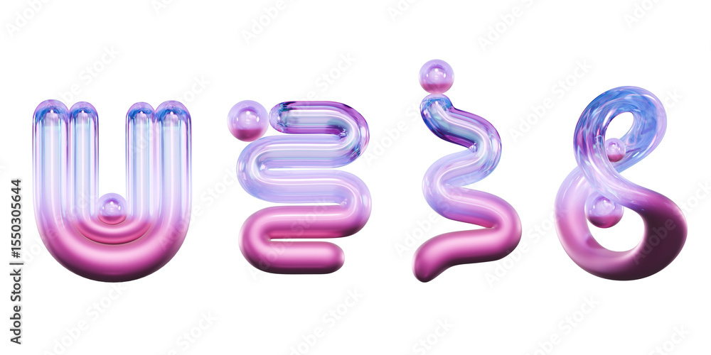 Poster Holographic object element set pack isolated background 3d rendering