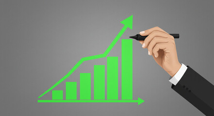 Flat Design Business Hand Drawing Upward Trend Graph – Growth, Success, and Financial Concept