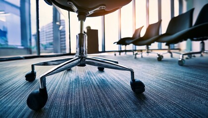 close up chair castor wheel in modern office meeting room or business working