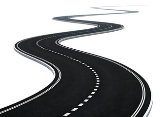 Winding Asphalt Road with White Dashed Lines and Curving Path Isolated on a Transparent Background A I G E N E R A T E D - P N G