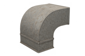 Galvanized steel ducting corner piece changing airflow direction on transparent background