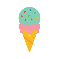 Colorful ice cream cone melting with sprinkles Vector illustration