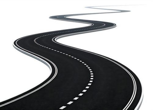 Winding Asphalt Road with White Dashed Lines and Curving Path Isolated on a Transparent Background A I G E N E R A T E D - P N G