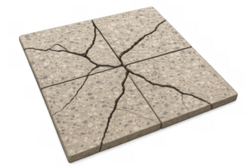 Cracked concrete tiles showing damage on transparent background