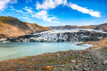Impressive view on Solheimajokull glacier in Katla Geopark on Icelandic Atlantic South Coast © pilat666