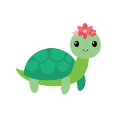 Cute turtle wearing tropical flower crown Vector illustration