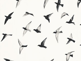 Birds in flight against white