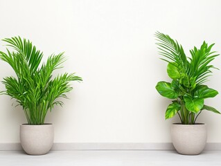 Obraz premium Two potted houseplants on a white wall