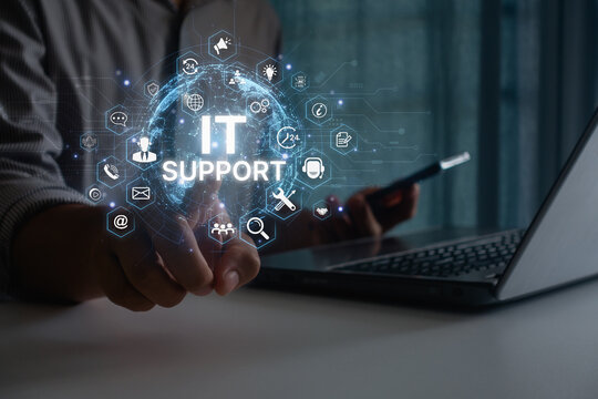 IT support concept with engineer providing secure service and consulting software tools for business information technology technical innovation interface solution digital transformation in cyberspace