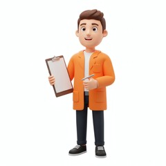 Cartoon Character Holding Clipboard and Pen