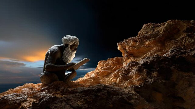 Man sitting on a large rock surrounded by nature enjoying the peaceful outdoor environment