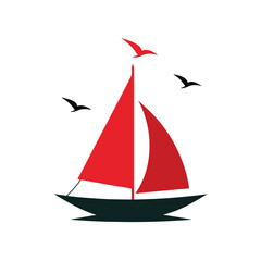 Sailboat cruising with seagulls above Vector illustration