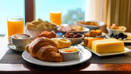 breakfast table in hotel with sweets cakes cheese bread and bread brazilian mineira food and cuisine
