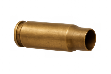 Empty bullet shell on transparent background representing military conflict