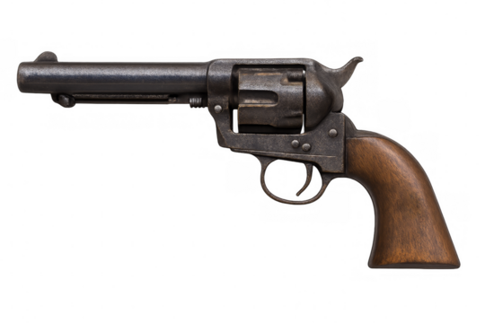 Old western style revolver gun with transparent background