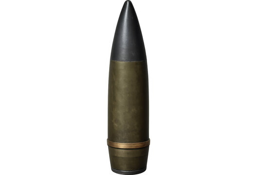 Large caliber tank shell standing on transparent background