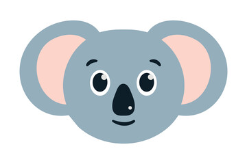 Adorable Koala with happy Smile. Funny cartoon Animal for Children and educational designs, stickers. Friendly gray Bear. Austrian character. Flat design. Isolated avatar. Vector illustration