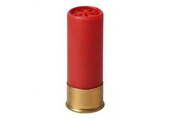 Red shotgun shell on transparent background: hunting and sport shooting equipment