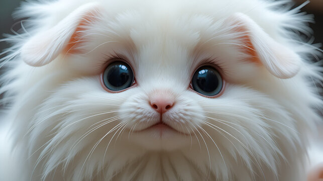 Adorable ball of white fur with bright curious eyes, twitching whiskers, and floppy ears, a cute and cuddly