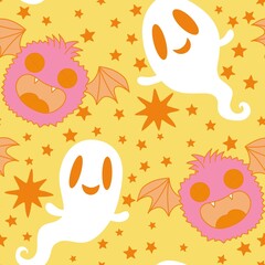 Halloween ghost seamless cute cartoon pattern for wrapping paper and fabrics