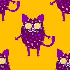 Halloween animals seamless cats pattern for wrapping paper