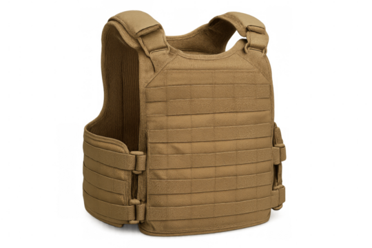 Modern tactical body armor vest isolated on transparent background