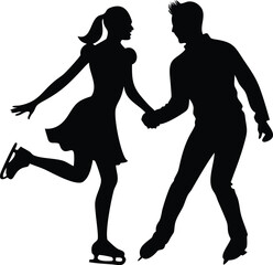 couple Ice skating silhouette design romantic winter sports vector illustration
