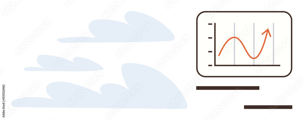 Poster rising line graph inside a frame with abstract clouds. ideal for data analysis, growth, statistics, 