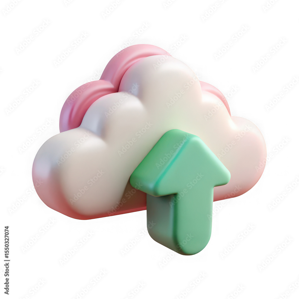 Poster 3d cloud upload icon with green arrow isolated on transparent background
