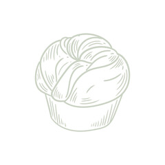 Hand-drawn illustration of brioche bread for bakery or cafe, menus, cards, and graphic design.