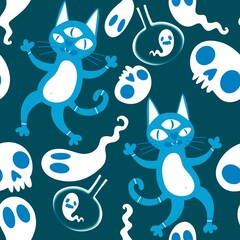 Obraz premium Halloween animals seamless cats pattern for wrapping paper