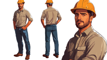 Professional Engineer Wearing Hard Hat Flat Vector Illustration