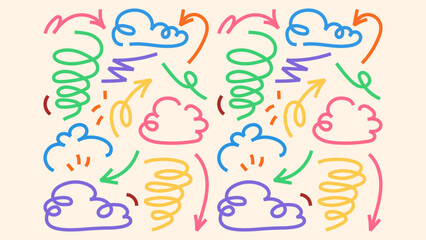 Crayon sketch bundle with arrows soft underline lines dreamy tuchki and dotted circles