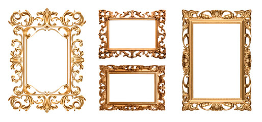 Elegant vintage gold frames set with intricate ornamental design, perfect for decoration, certificates, invitations, galleries, and luxury decor projects.