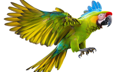 Colorful Flying Green Macaw with Open Wings – PNG